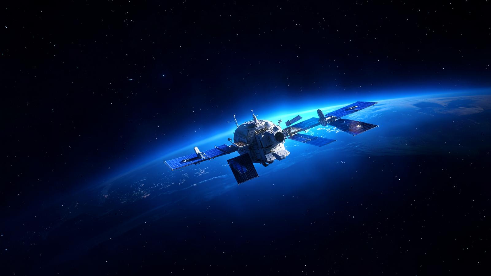 Satélite en órbita sobre la Tierra